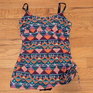Sol Collective Boho Aztec Size 16 One Piece Swimsuit with Dress Overlay